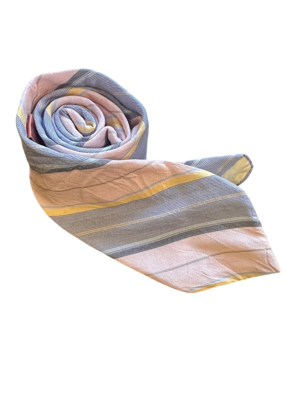 Vintage Henry Grethel Men's Striped Pink Pastel Yellow & Blue Silk Tie